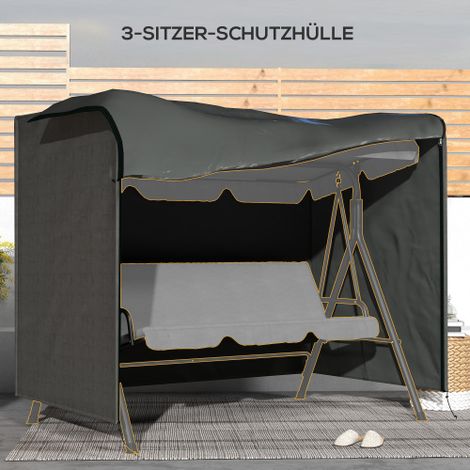 Hollywoodschaukel Couverture 3 sièges, Waterrepellent Winterfest Schutzhülle für Gartenschauel, UV-Resistant Couverture, Couverture, Résistant au déchirement 600D Oxford Tissu, 205x124x164cm Gris fonc