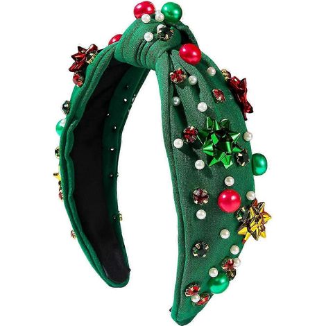Haarreif für Damen, Strasssteine, Kunstperlen, Weihnachtsstirnband, Rot-Grün-Patchwork-Farbe-Green (1/5)