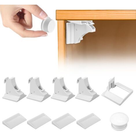 Sécurité Enfant Tiroir Verrous Magnétique Cabinet De Sécurité (4 Serrures + 1 Clés) - Serrure Magnétique Invisible Pour Sécurité Enfant