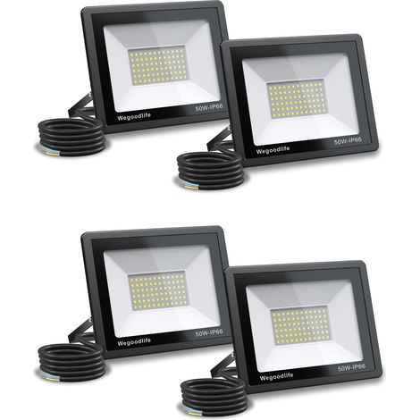4 projecteurs led extérieurs, 50 w, 3995 lm, 3000 k, ip66, éclairage mural pour jardin, patio, entrée, garage et sécurité