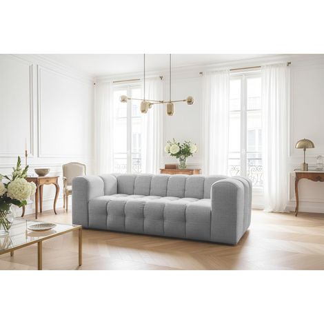 Sofa Designersofa SOLVIE 3-Sitzer in Stoff Moly Hellgrau