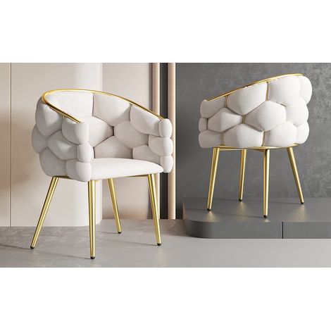 Fauteuil de luxe en velours beige, 1 pièce (siège de salon, chaise de bistrot, tabouret de coiffure, fauteuil design tendance), piètement en métal doré, coque coquillage, dossier bas 11,24. (1/5)