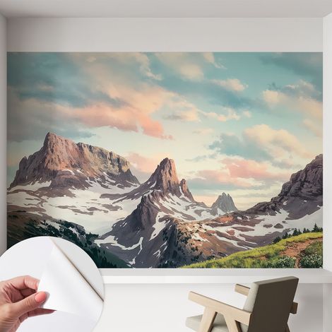 Selbstklebend Tapete - abwaschbar - Raumgestaltung Schlafzimmer Wohnzimmer Tapete Bergpanorama 152x104 cm (1/5)