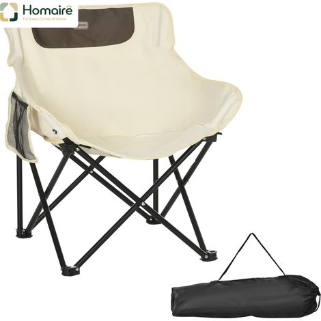 HOMAIRE Campingstuhl faltbar avec tasche latérale, béquilles en acier et sac de transport pour piscine, plage, Oxford, blanc