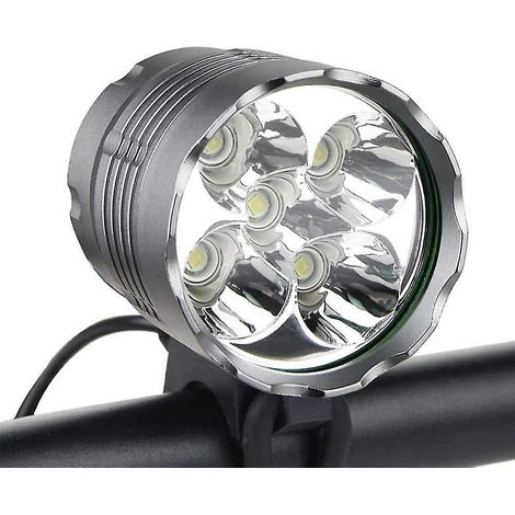 Éclairage vélo, 6000 lumens, 5 LED, lampe frontale étanche pour VTT avec batterie rechargeable, 3 modes d'éclairage. (1/5)