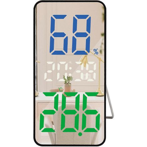 Horloge LED moderne avec luminosité réglable, affichage numérique de la météo et de la température, boîtier noir et affichage numérique bleu. (1/5)