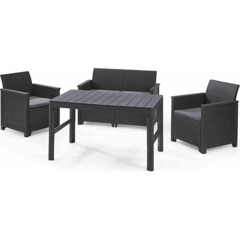 Lounge-Set Amea 4-tlg.,graphit 2x Sessel, 1x Bank, 1x Tisch (1/4)