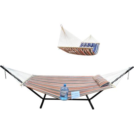 Hamac en tissu matelassé avec support et barres d'écartement, plus sûr et stable, hamacs de qualité pour extérieur/intérieur, patio, cour, double face, bleu/rouge