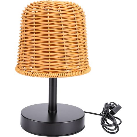 Fockety Veilleuse USB, lampe table rétro en rotin à (1/5)