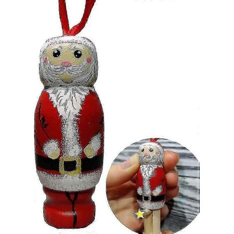 Décorations de Noël humoristiques en bois représentant le Père Noël, à suspendre au sapin. (1/5)