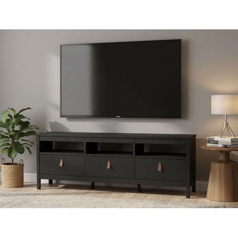 Dmora - Mobile porta TV Liliane, Credenza da soggiorno, Armadio basso per TV, Base parete attrezzata, 151x38 h54 cm, Nero (1/5)