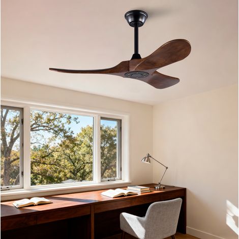 Ventilateur de plafond 107x107x32 cm en bois et métal noir noyer, réversible pour salon – MEUBLIV (1/5)