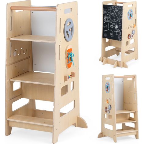 Toddler Standing Tower, Adjustable Height, Natural Wood (1/5)