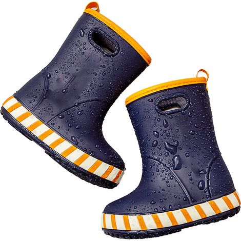 Bottes de pluie enfants imperméables antidérapantes forme mignonne semelle souple EVA bleu foncé 150mm (1/5)