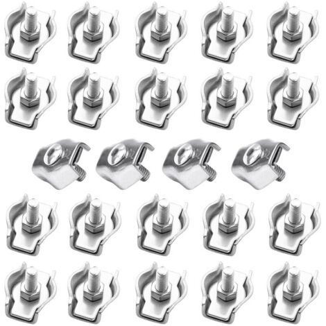 24 Pièces Pince Câble Métallique,Serre-Câble M3,Clips de Câble en Acier Inoxydable Pour Câble D’Acier 3mm,Simplex Clips Pour Les Chantiers de Construction et Les Navires (1/4)