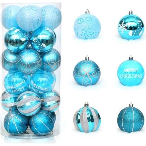 Boules de Noël incassables en plastique, décorations bleu et argent, pour arbre de Noël (1/4)