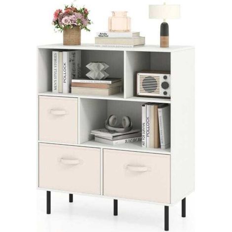Rangement modulable pour salon et bureau, bibliothèque 6 cubes avec 3 tiroirs amovibles et 5 pieds métal (1/5)