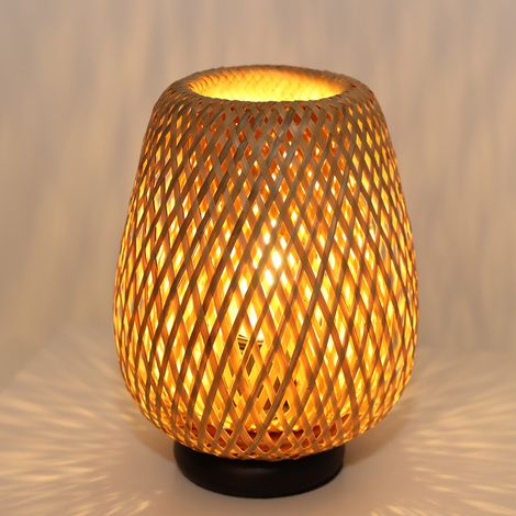 ALPINALUZ Lámpara de Mesa de Mimbre y Bambú: Luz Ambiental Contemporánea para Sala de Estar, Enchufable con Interruptor de Cable para Dormitorios y Sala de Estar (1/5)