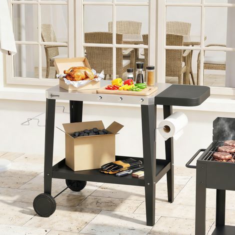Chariot cuisine inox roues crochet porte-rouleau papier support sacs poubelle chariot service - Dimensions: 115x67,5x80,5 cm - Couleur: Noir
