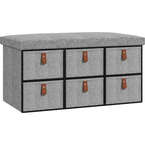 Light Grey Shoe Storage Bench with Cushion and 6 Fabric Drawers for Entryway,Hallway,Living Room,and Bedroom