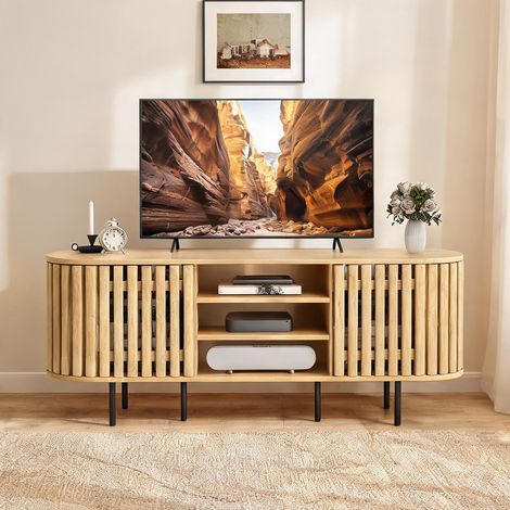 Meuble TV bois naturel en panneau de particules 140 x 40 x 52 cm (1/5)