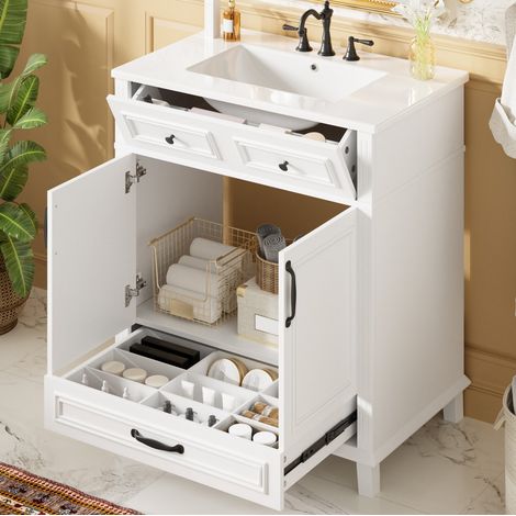 Mueble de baño con lavabo 77 x 46 x 86 cm, MDF y cerámica, blanco OKMYHOME (1/5)