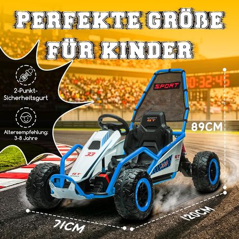 Elektrisches Kinder Go-Kart 6-12 Jahre, langlebige Reifen, Bremse, LED-Leuchten & Musik, Blau (1/5)