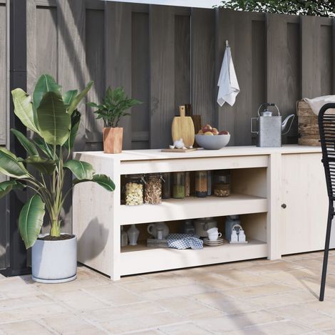 Outdoor-Küchenschrank MEPPEL  Weiß 106x55x64 cm Massivholz Kiefer