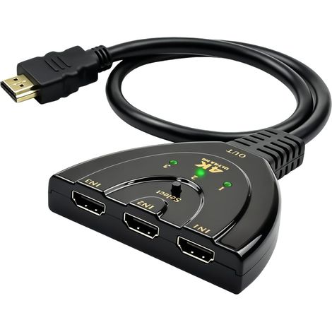 Switch HDMI 4K, Commutateur HDMI Multiprise 3 Entrées 1 Sortie 60Hz, Automatique Répartiteur UHD HDR, Hub HD-MI pour TV, Moniteur, Projecteur, Compatible Console, PC, Lecteur Blu Ray (1/5)
