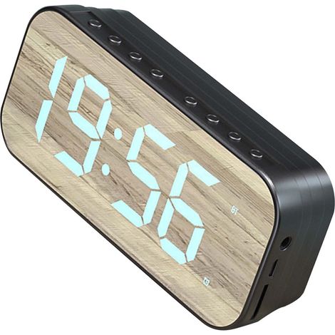 Nouvelle mini enceinte Bluetooth sans fil avec finition miroir, réveil avec télécommande, enceinte connectée, noire (1/5)