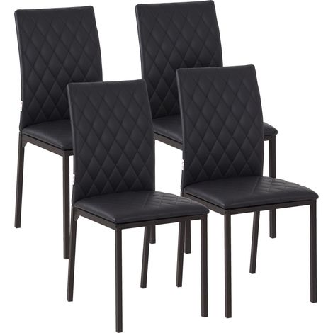 Lot de 4 chaises de salle à manger avec dossier haut, revêtues de cuir synthétique, pieds en acier noir (1/5)