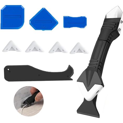 Kit de grattoir en silicone 3 en 1, kit d'outil de scellant, outil de calfeutrage 3 en 1, outil de calfeutrage pour enlever la traction de silicone pour mastic silicone (1/4)