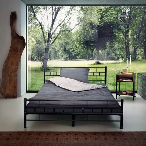 Lit métallique Moderne Noir avec sommier 200 X 180 cm (1/4)