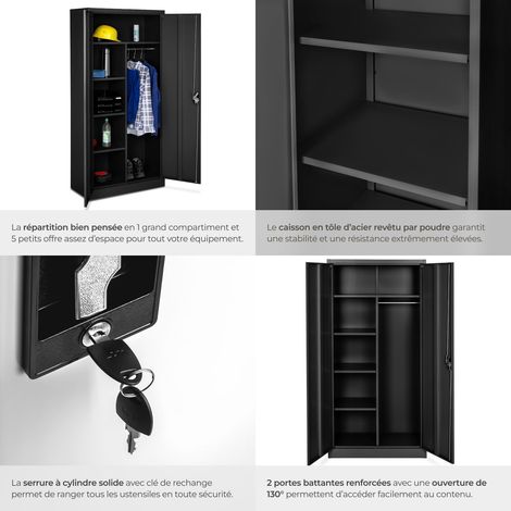 Armoire de rangement metallique en acier 180 x 80 40 cm noir — vue 4