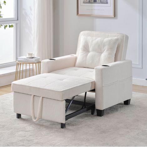 Sessel mit Bettfunktion ausziehbar 3-in-1 Weiß OKMYHOME (1/5)