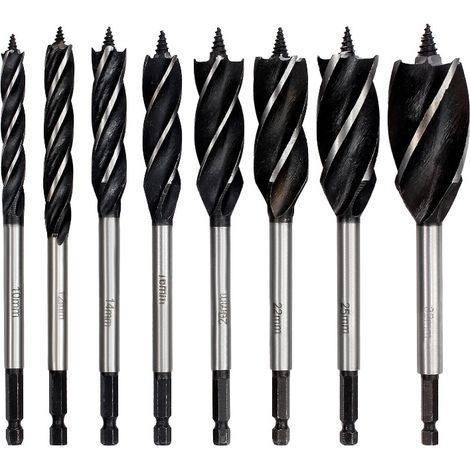 Set di 8 punte per trapano per legno, 10 mm/12 mm/14 mm/16 mm/20 mm/22 mm/25 mm/30 mm x 165 mm per legno con gambo esagonale da 6,35 mm