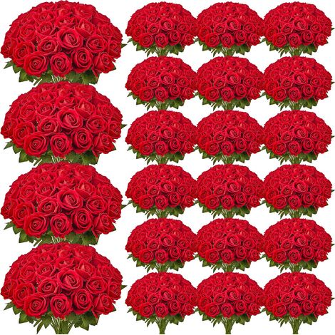 Rose Artificielle Lot de 500 Fleurs Artificielles 508 mm Bouquets de Fausses Fleurs Aspect Réaliste avec Tête de Rose 70 mm, pour Décoration Intérieure, Fêtes, Mariages, Centres de Table, Rouge (1/5)