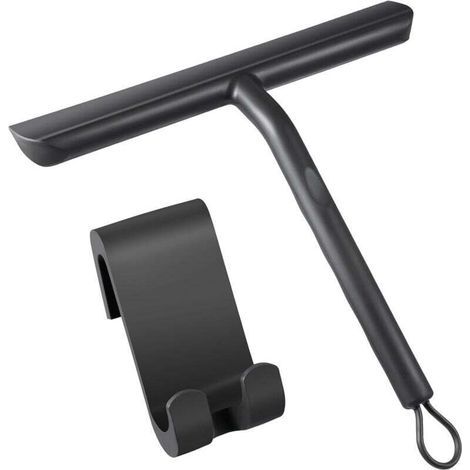 Raclette de Douche Nettoyage sans Traces pour Porte en Verre,Raclette Salle de Bain avec Support-21cm Noir,Raclette Silicone pour Vitre de Voiture,Miroir etc (1/4)