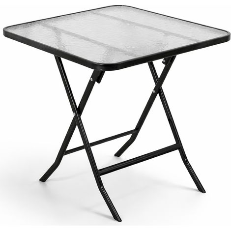 Tavolino Pieghevole Quadrato con Struttura Nera Tavolo Piano in Vetro 60x60x71cm