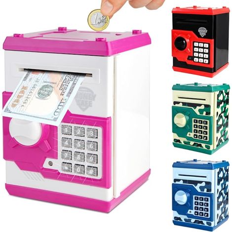Tirelire Digitale ATM Enfants 3-12 Ans Coffre-Fort Rose Code Secret Papier Défilement Automatique Grande Capacité Tirelire Éducative Rose (1/5)