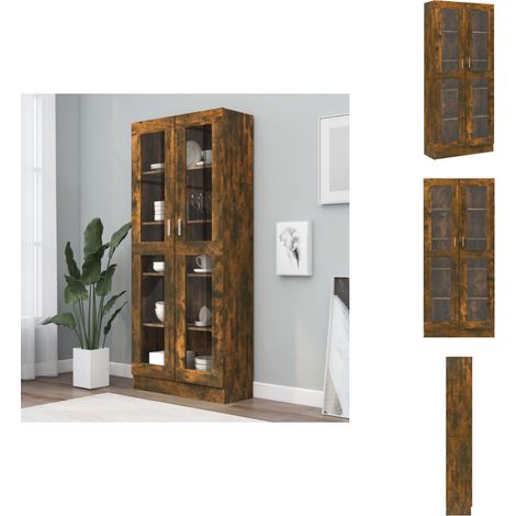 Armoire à vitrine Chêne fumé 82,5x30,5x185,5 cm Bois ingénierie - Bibliothèque - Bibliothèque En Bois - Meuble TV - Rangement Intérieur - Armoire Vitrée (1/5)