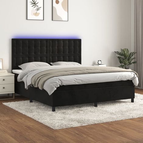 Sommier tapissier avec matelas et LED, Lit Adulte, Lit double Noir 180x200 cm Velours BVM79664 (1/5)