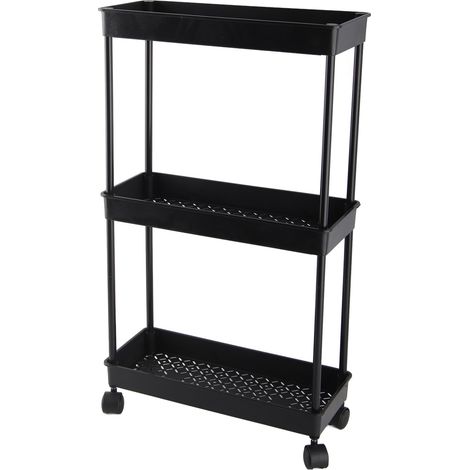 Dreistöckiges Rollregal, schwarz, 15 cm breit, platzsparend, stabil und praktisch für Waschküche, Badezimmer, Küche, Büro (1/5)