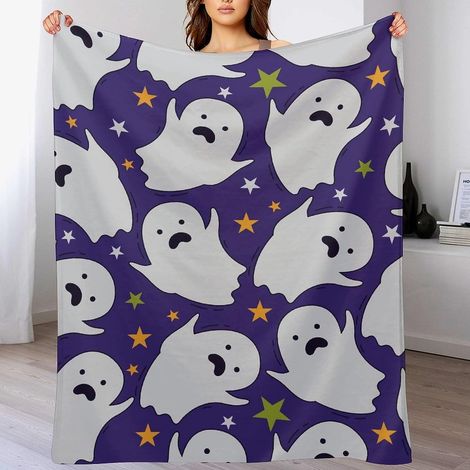 Couverture En Polaire - Imprimé Araignée Chapeau De Sorcière Citrouilles - Pour Canapé Lit Chaise - 102 x 127 cm (1/5)
