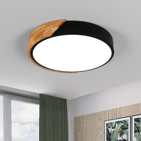 Moderne Plafonnier LED 24W, Rond Lampe de Plafond en Bois, Blanc Froid 6500K Plafonnier pour Chambre à Coucher, Salon, Cuisine, Bureau, Ø30cm (1/5)