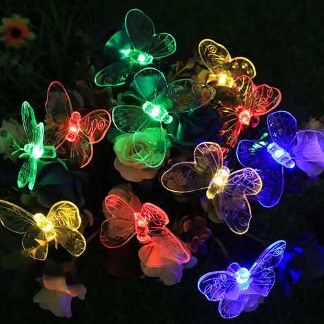 Luci da giardino a LED solari impermeabili – Luci decorative a stringa per esterni (patio, terrazzo, balcone), 50 LED 3D con farfalle colorate, 9,5 m, atmosfera festosa e romantica-lsw (1/3)
