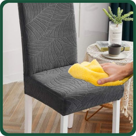Housse de chaise, velours gris foncé, motif jacquard, élastique [21ZC] (1/5)