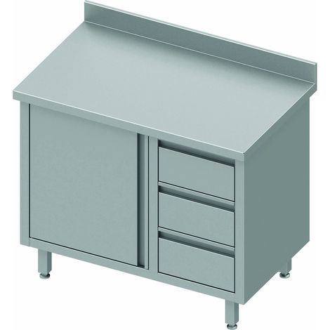 Meuble Bas Cuisine Inox - 1 Porte à Gauche & 3 Tiroirs - Gamme 800 - Stalgast