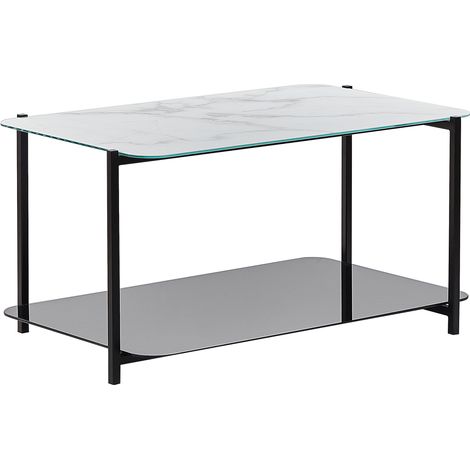 Mesa de centro efecto mármol de vidrio templado metal blanco negro 77 x 47 cm patas de metal Gloster (1/5)