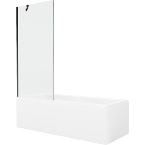 Mexen Cubik rechteckige Badewanne 170 x 70 cm mit Verkleidung und 1-flügeliger 80 cm Duschwand, transparent, schwarz (1/5)